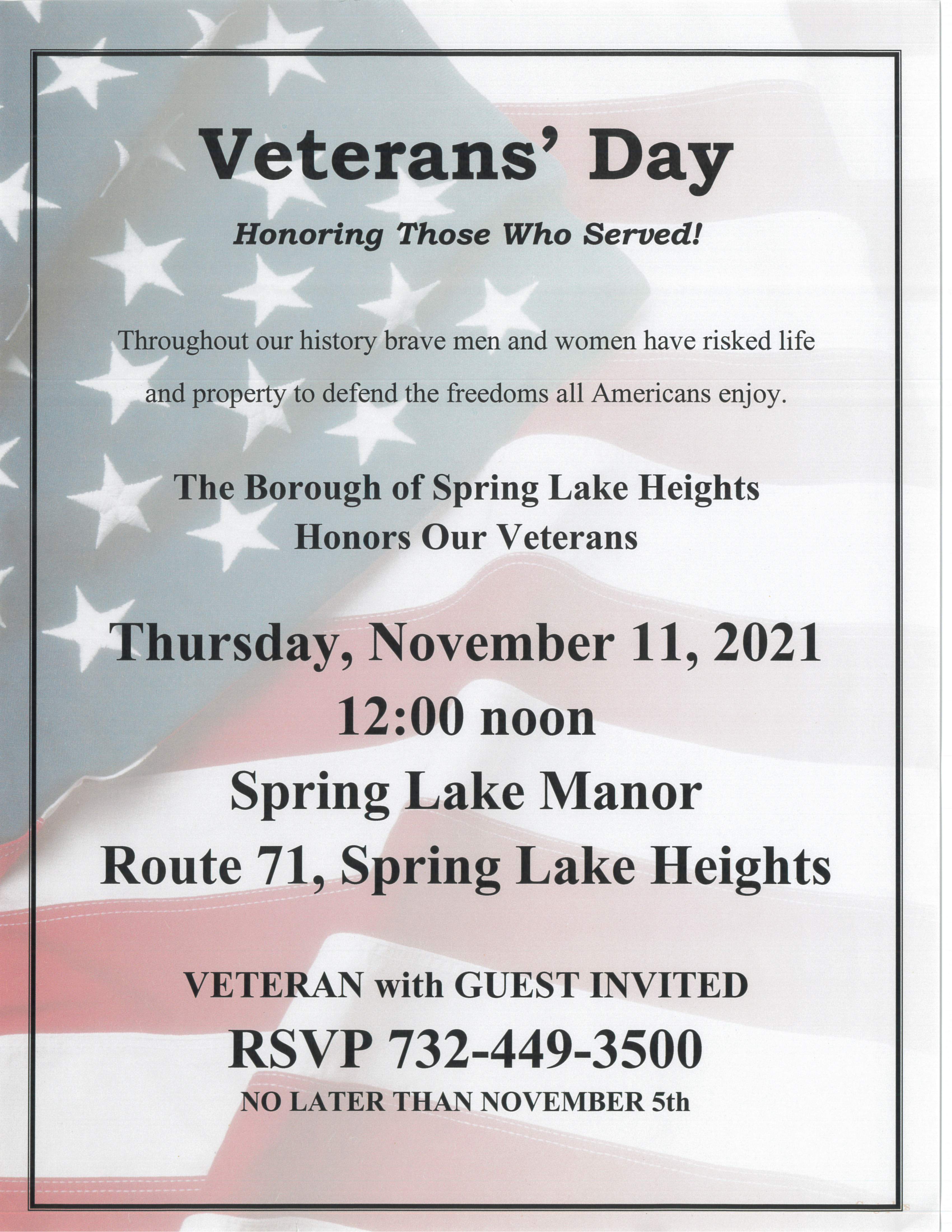 Veterans’ Day Lunch Invitation Spring Lake Heights New Jersey