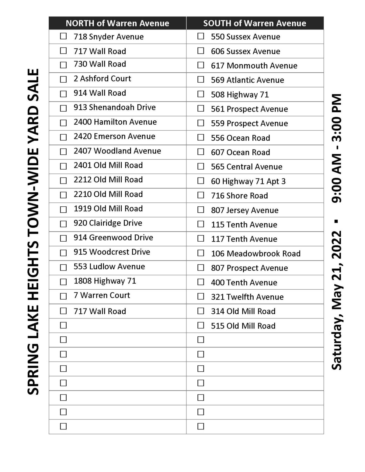 2022 TownWide Yard Sale Map Available Spring Lake Heights New Jersey